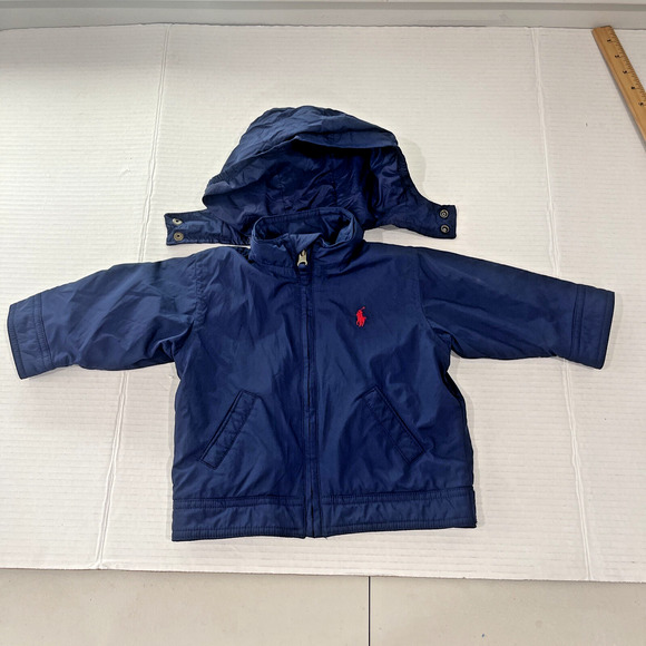 Polo Ralph Lauren Baby Jacket 12 Months Navy Blue Full-Zip Lightweight Hooded - Picture 2 of 13